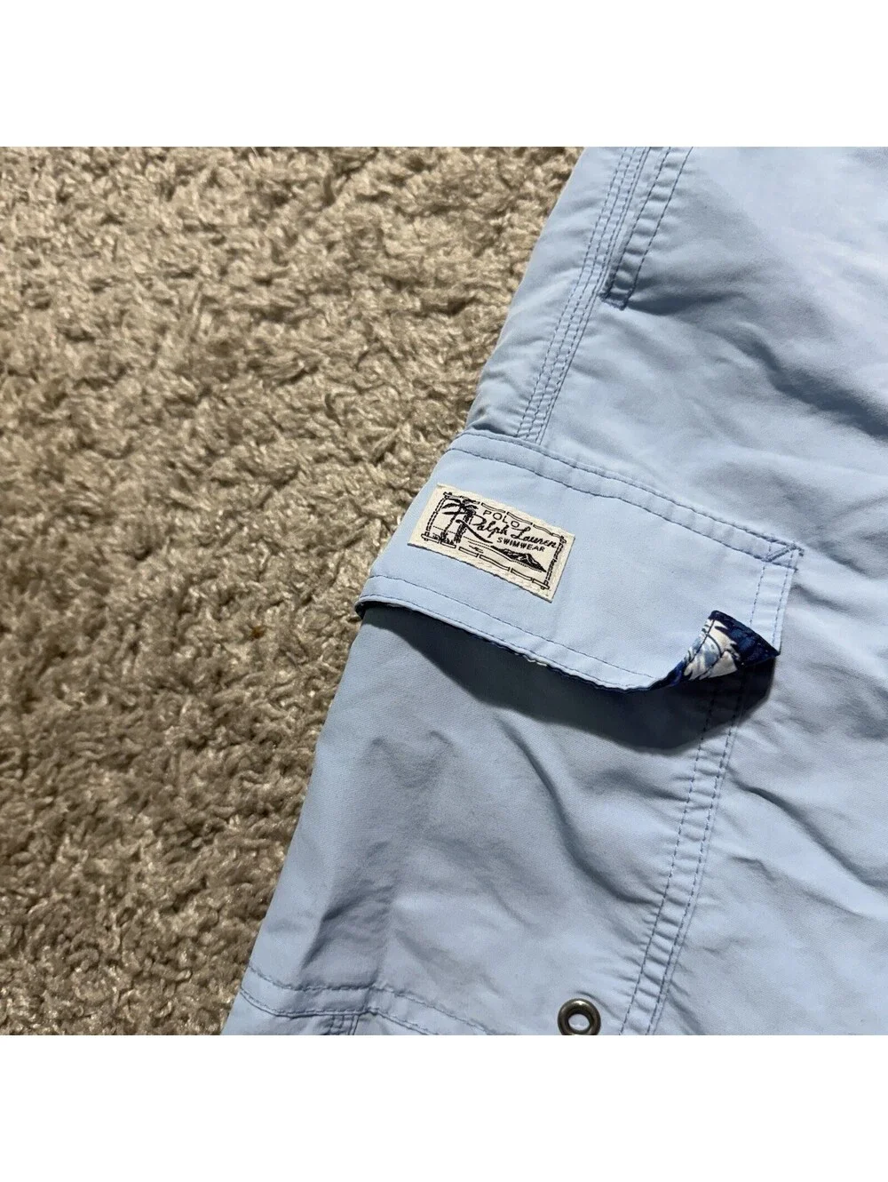 Polo Ralph Lauren Blue Cargo Pocket Nylon Mesh Lined Swim Trunks Mens Medium